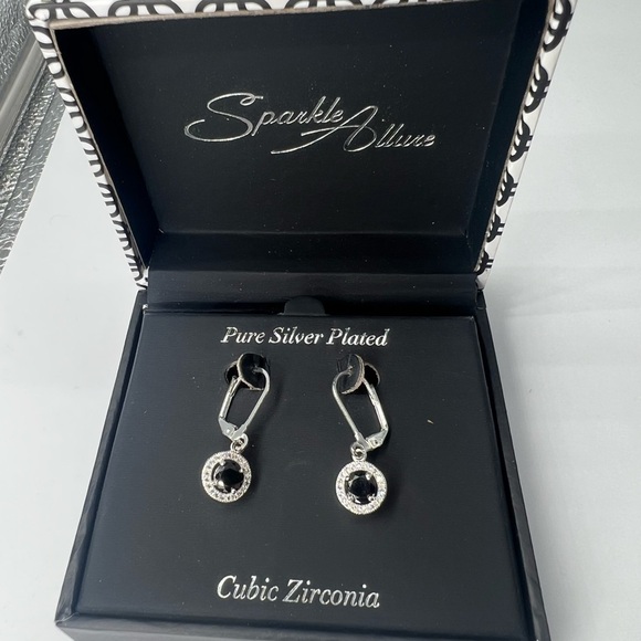 sparkle allure Jewelry - Sparkle allure pure silver plated cubic zirconia earrings. Black and silver, new